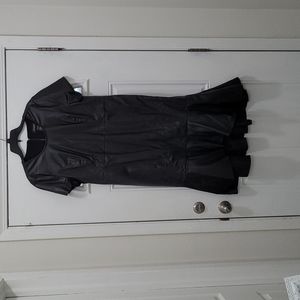Black faux leather flare dress